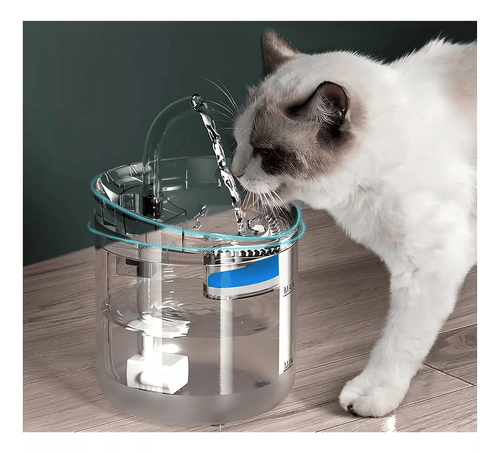 Bebedero transparente para mascotas con gato bebiendo agua