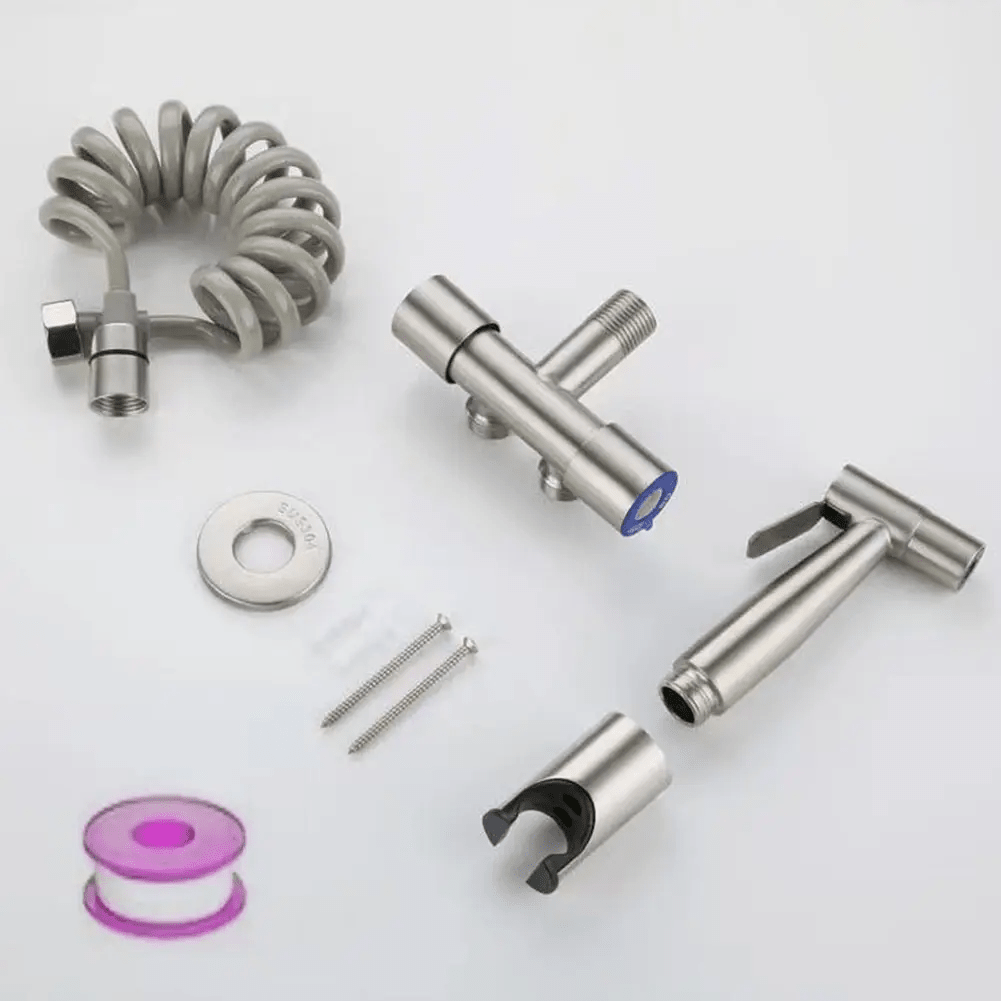 Kit completo: ducha, mezclador, manguera, soporte y accesorios