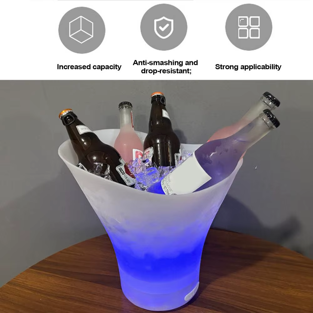 Hielera LED con botellas y luz azul