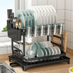 J-Rack secaplato 2 niveles con soporte para cubiertos, vasos y tabla de cortar