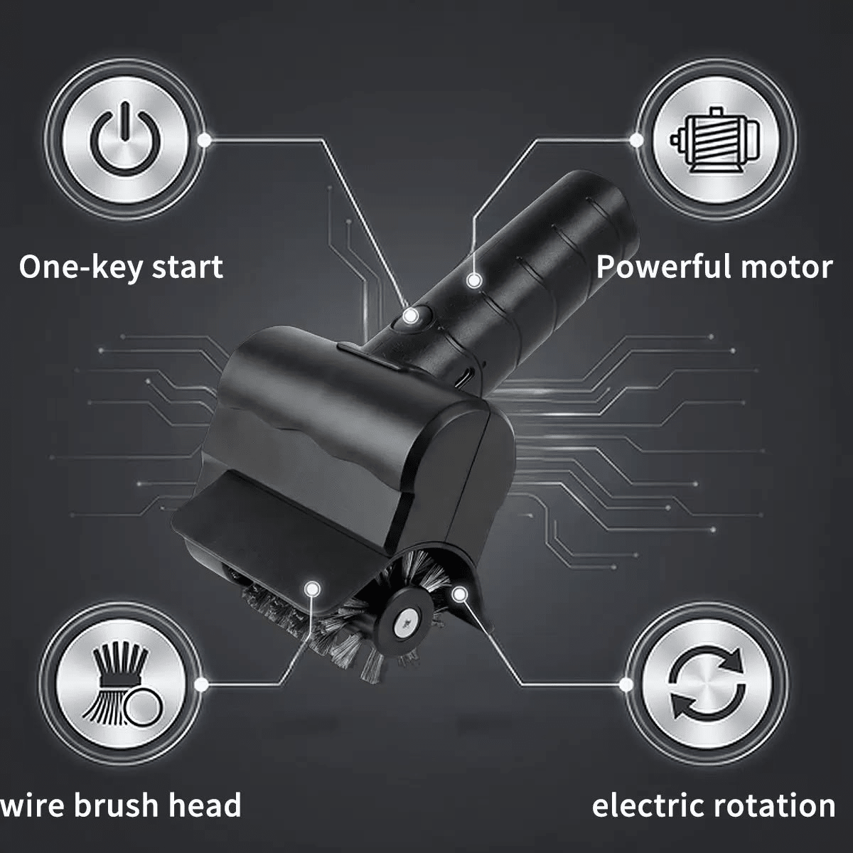 Cepillo BBQ eléctrico - motor potente, rotación eléctrica, encendido con un botón