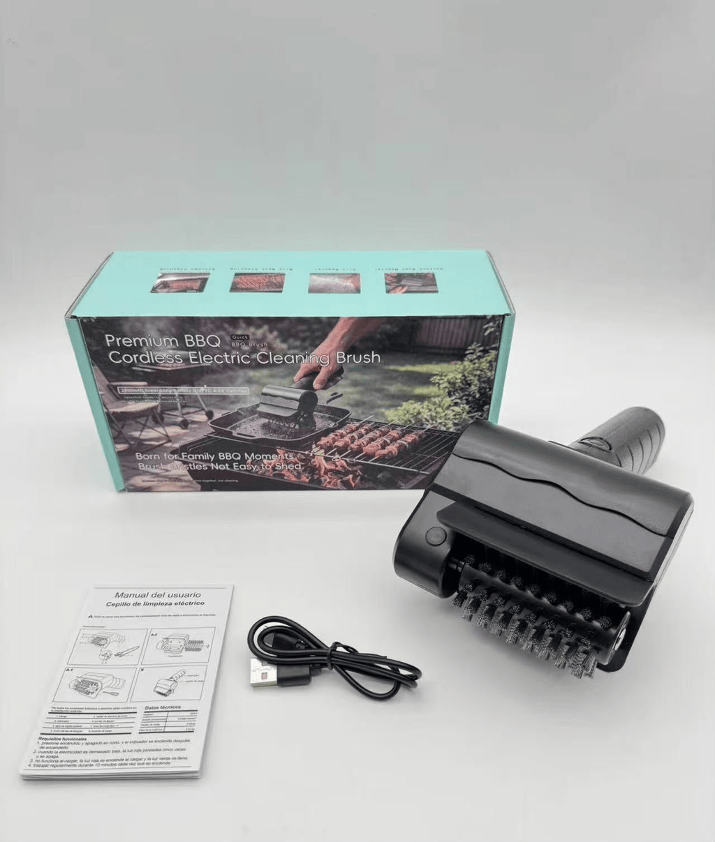 Kit cepillo BBQ eléctrico con cable USB y manual