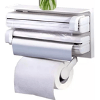 Portarrollos triple de cocina blanco instalado en pared con repisa superior